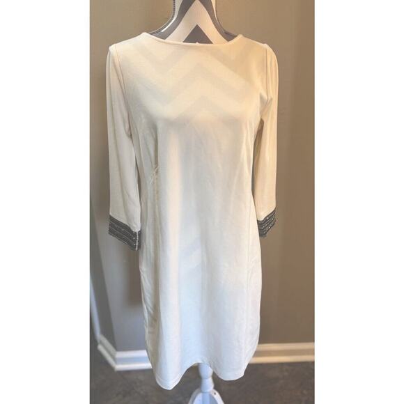 J. Jill Dresses & Skirts - NWT Christian Siriano For J Jill 3/4 Sleeve Beaded Cuff Cream Dress Petite Med